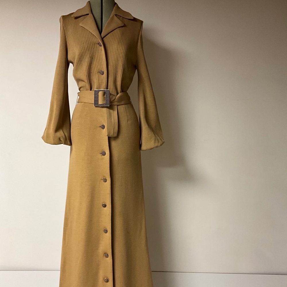 70’s Irish Wool Maxi Coat Dress by Strelitz, Belted, Quiet Luxury Vintage